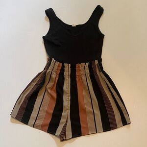 Striped Black and Tan Sleeveless Romper